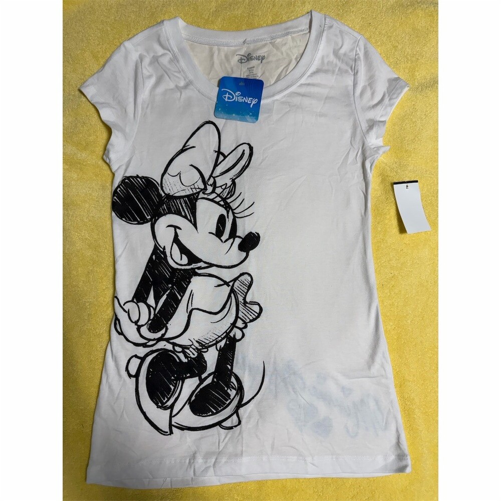Disney Minnie Mouse Sketch Graphic Tee Juniors S White Scoop Neck T-Shirt